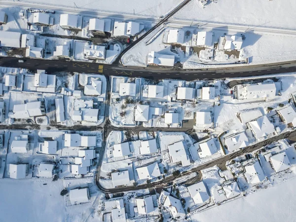 Aerial View Town Snow Covered Houses — Stockfoto