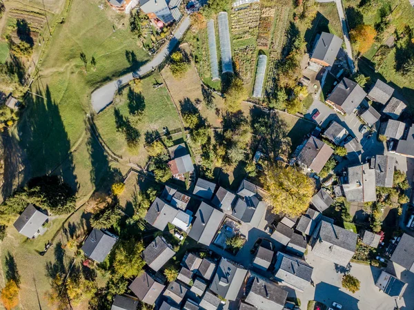 Aerial View Tiny Houses Rural Village Swiss Mountains — 스톡 사진