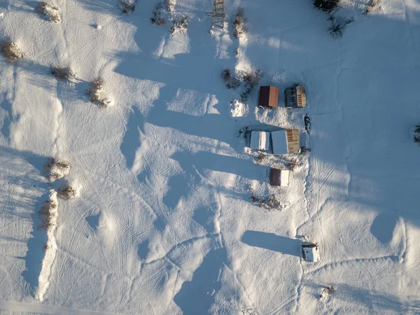 Flygfoto Snötäckta Fält Med Vallar Schweiz — Stockfoto