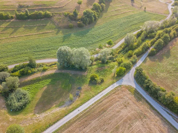 Aerial View Road Trough Rural Landscape Bushes — Stock Photo, Image