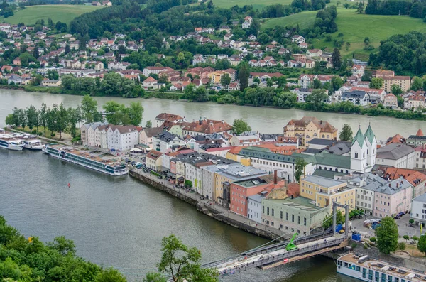 Pohled Město Pasov Německu Březích Řeky — Stock fotografie