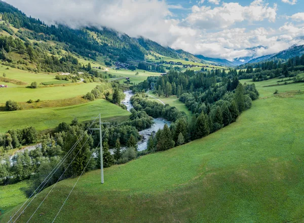 Vista Aérea Del Valle Montaña Suiza Colores Otoño Durante Verano — Foto de Stock