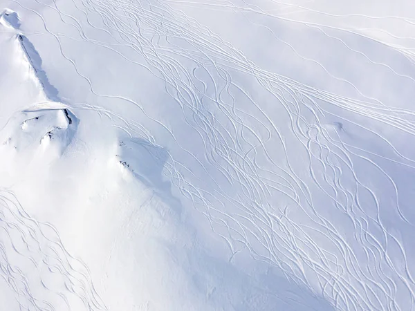 Aerial View Ski Tracks Snow Backcountry Skiing Powder — Stockfoto