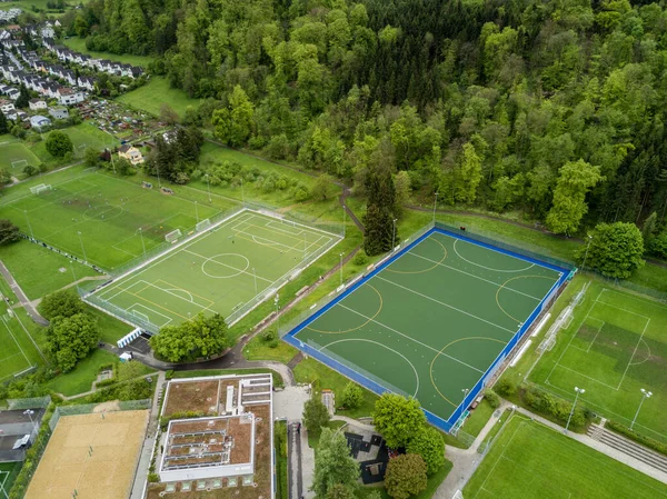 Avrupa Daki Boş Futbol Sahasının Havadan Görünüşü — Stok fotoğraf