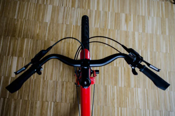 Primer Plano Del Manillar Bicicleta Vista Superior Desde Arriba —  Fotos de Stock