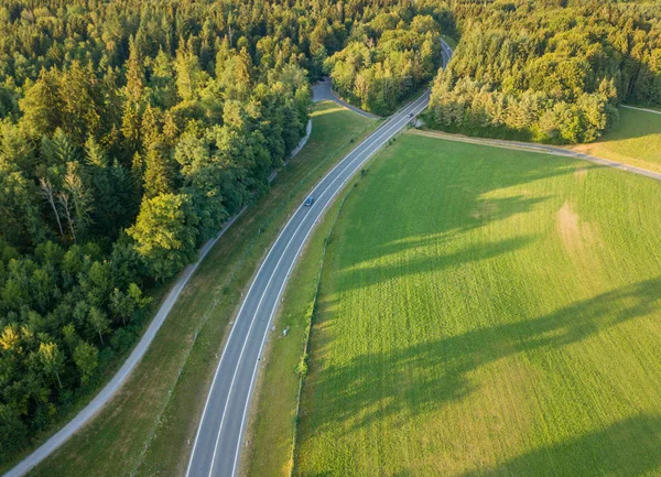 Вид Воздуха Дорогу Сельской Местности Закате Швейцарии — стоковое фото