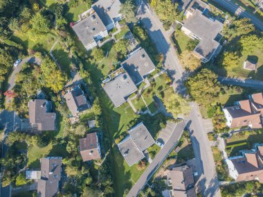 Aerial view of building rooftops in suburban village in Switzerland