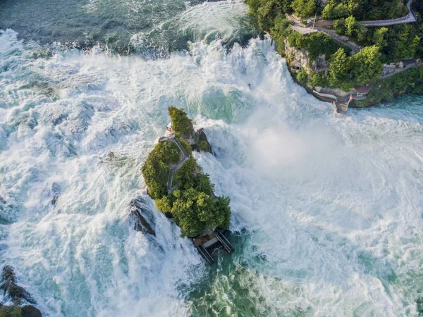 Vista Aérea Das Cataratas Reno Perto Schaffhausen Dividir Água Branca — Fotografia de Stock