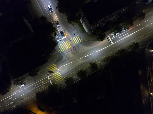 Letecký Pohled Evropské Město Noci Jasnými Světly — Stock fotografie