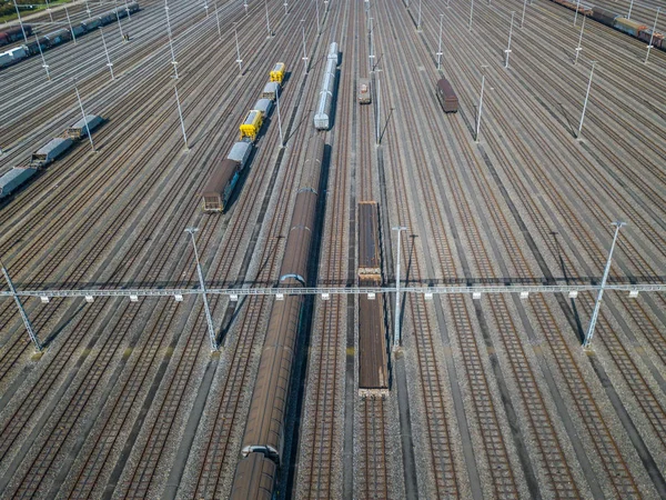 Luftaufnahme Von Großen Eisenbahngleisen Feld Konzept Der Modernen Logistik — Stockfoto