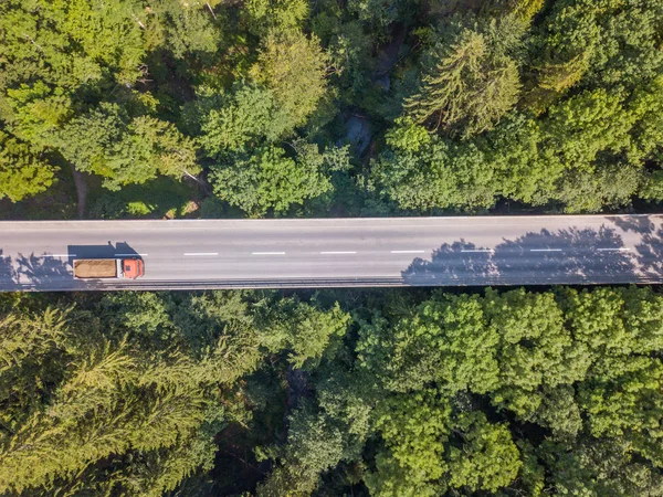 Aerial View Road Bridge Dense Green Forest Switzerland — Stockfoto