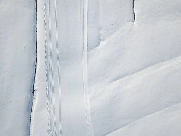 Aerial View Crosscountry Skiing Track Sunny Day — Stock Photo, Image