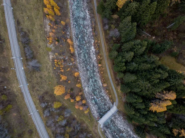 Luchtfoto Van Spoorlijnen Alpen Zwitserland — Stockfoto