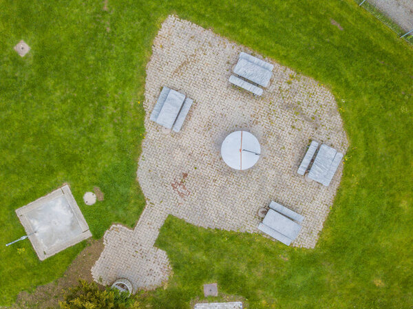 Aerial view of table for picnic. Place for a break