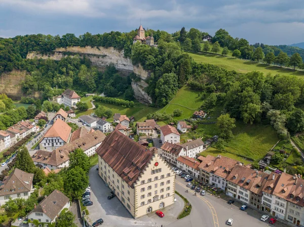 Vista Aérea Antigua Ciudad Medieval Friburgo Suiza — Foto de Stock