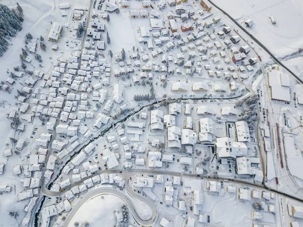 Flygfoto Över Staden Med Snötäckta Tak Byn Schweiz — Stockfoto