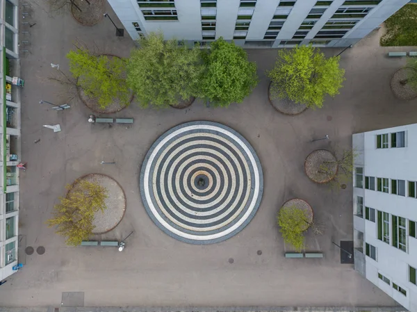 Aerial View Black White Circle Fountain — 스톡 사진