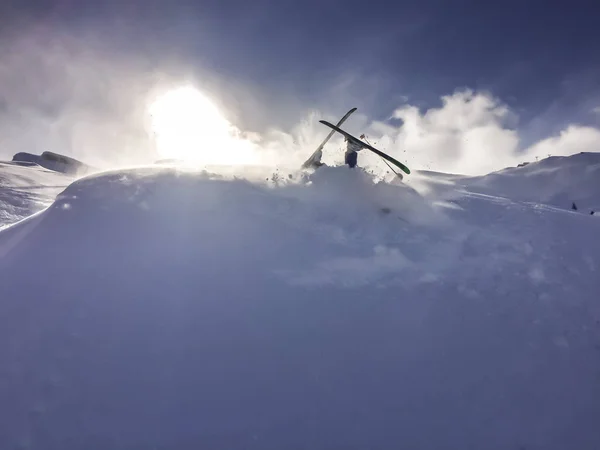 Accident Winter Sport Skier Crashing Snow Large — 图库照片