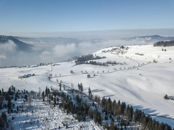 Luchtfoto Van Het Besneeuwde Landschap Zwitserland Europa — Stockfoto