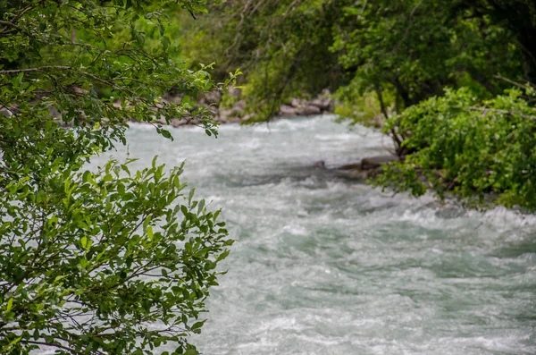 Dzika Rzeka Rhone Rotten Dolinie Górskiej Goms Wallis Szwajcarii Sporo — Zdjęcie stockowe