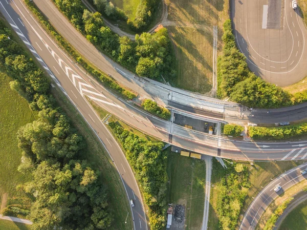 Vista Aérea Intercâmbio Rodovias Prado Verde Suíça — Fotografia de Stock