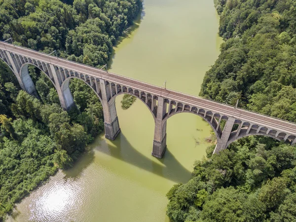 Vue Aérienne Pont Ferroviaire Grandfey Suisse — Photo