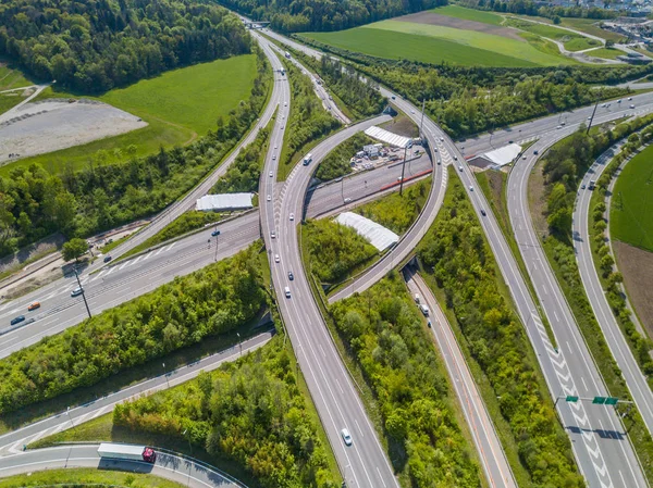Aerial View Highway Intersection Zurich Switzerland — 스톡 사진