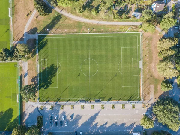 Luftaufnahme Des Grünen Fussballplatzes Für Den Fussball Der Schweiz — Stockfoto