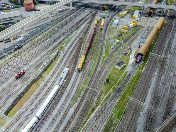 Büyük Demiryolu Alanının Havadan Görünüşü Modern Lojistik Kavramı — Stok fotoğraf