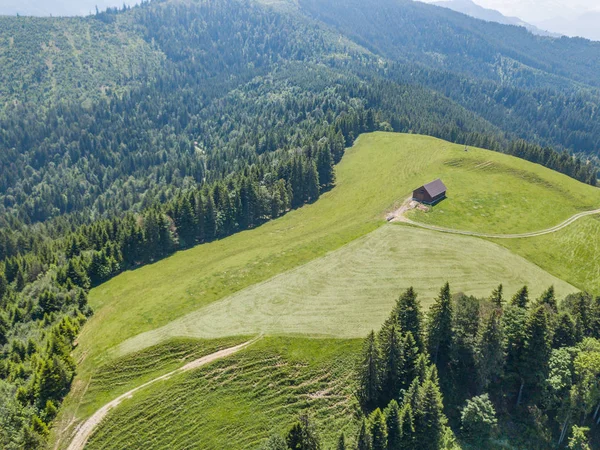 Luchtfoto Van Huisje Zwitserse Bergen Het Najaar — Stockfoto