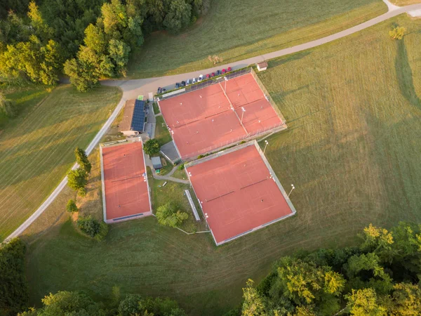 Aerial view of tennis court in Switzerland, Europe