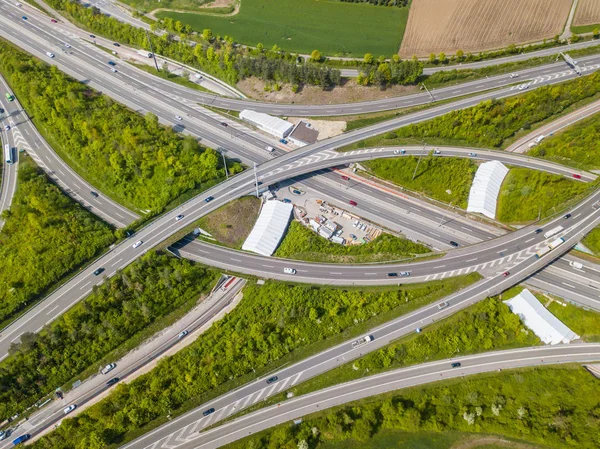 Aerial View Large Highway Intersection Switzerland — 스톡 사진