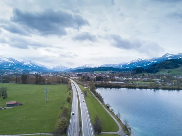 Vista Aérea Del Puente Autopista Sobre Río Cerca Zurich Suiza — Foto de Stock