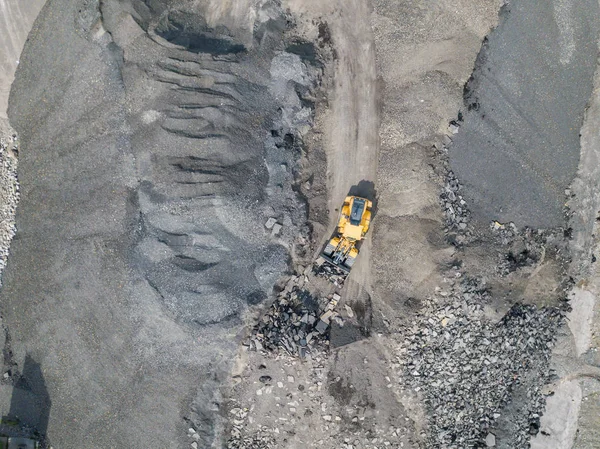 Vista Aérea Excavadora Grande Sitio Construcción — Foto de Stock