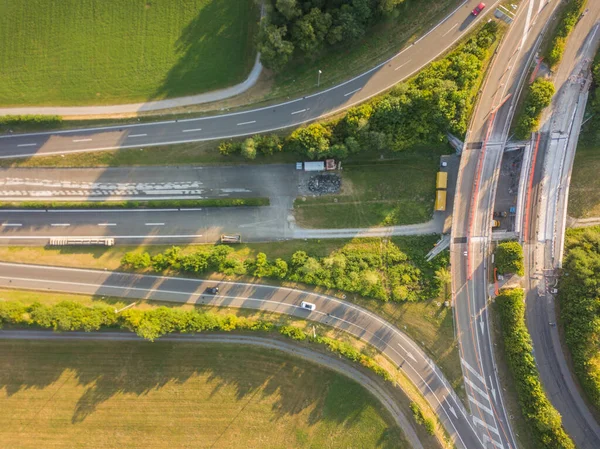 Luftfoto Motorvejsudveksling Grøn Eng Schweiz - Stock-foto