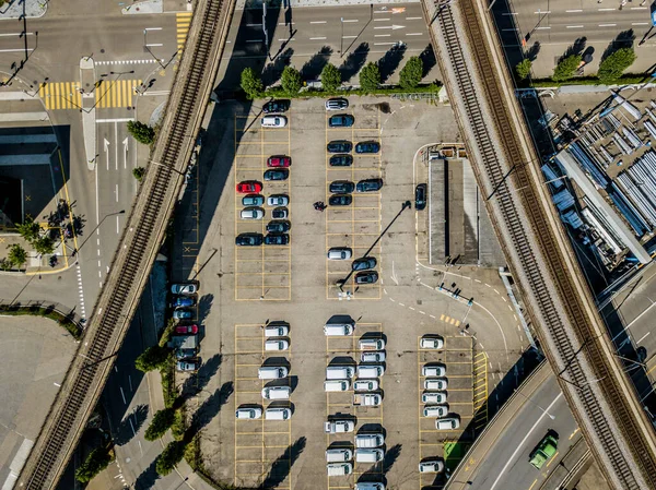 Vista Aérea Del Gran Aparcamiento Del Concesionario Coches Vehículos Ocasión — Foto de Stock