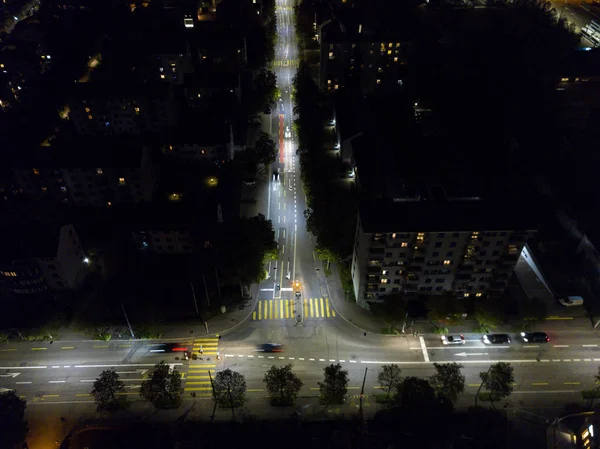 Aerial View European City Night Bright Lights — Stock Photo, Image