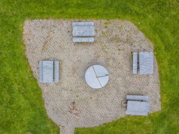Aerial view of table for picnic. Place for a break