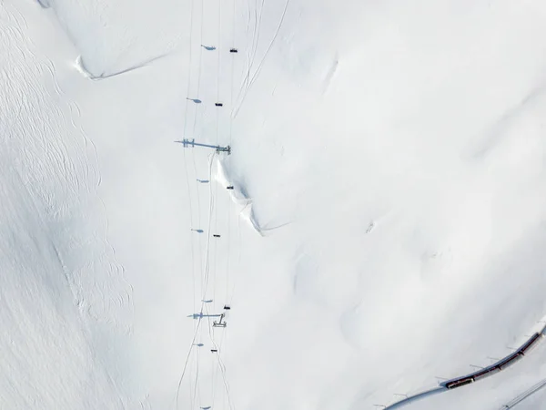 Aerial View Ski Chairlift Snow Covered Mountain Switzerland — Stockfoto