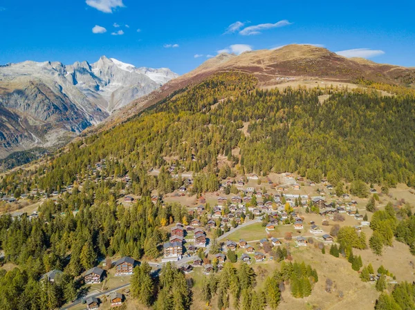 Aerial view of mountain valley in Switzerland in Canton