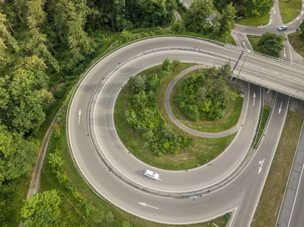 Aerial View Circle Road Connecting Highway — 스톡 사진