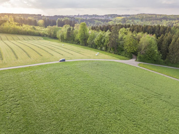 Aerial View Agricultural Fields Forest Background — Stock Photo, Image