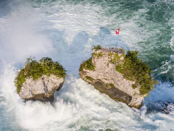 Vista Aérea Rochas Cascata Água Rhine Fall Perto Schaffhausen Com — Fotografia de Stock