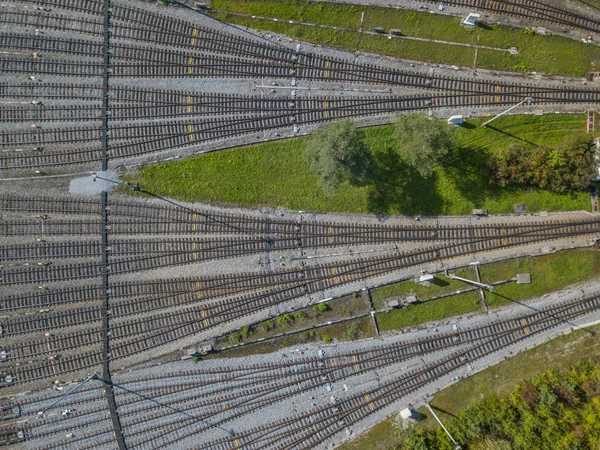 Αεροφωτογραφία Του Πεδίου Μεγάλων Σιδηροδρομικών Γραμμών Έννοια Της Σύγχρονης Εφοδιαστικής — Φωτογραφία Αρχείου