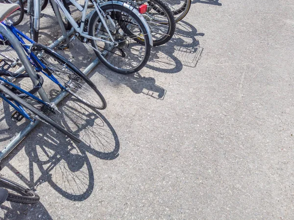 Bicycles parking with many cycles in Zurich, Switzerland. Ecological mode of transport for urban lifestyle.