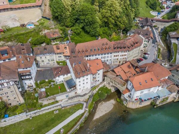 Vista Aérea Antigua Ciudad Medieval Friburgo Suiza — Foto de Stock