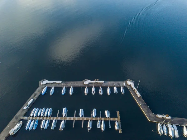 Vue Aérienne Des Bateaux Dans Marina Matin Hiver — Photo