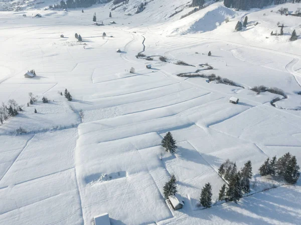 Flygfoto Snötäckt Slätt Schweiz — Stockfoto