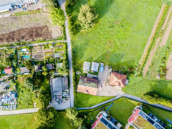 Pemandangan Udara Desa Pedesaan Swiss Dengan Bangunan — Stok Foto