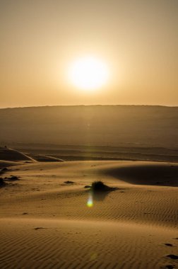 Wahiba çölünde akşam vakti rüzgar desenli kum tepecikleri